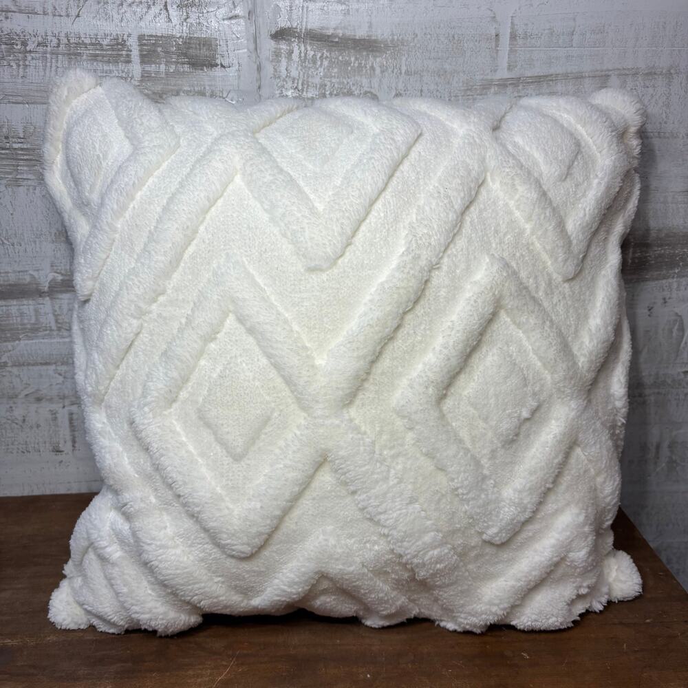 Plush White Geometric Throw Pillow